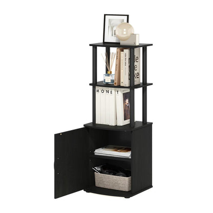 Furinno Turn-N-Tube 2-Tier Tall TV Entertainment Side Table Display Rack with Storage Cabinet, Blackwood/Black