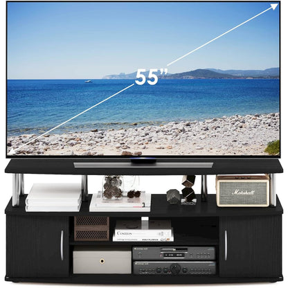 Modern Black 55 Inch TV Console with Shelves and Cabinets for Storage