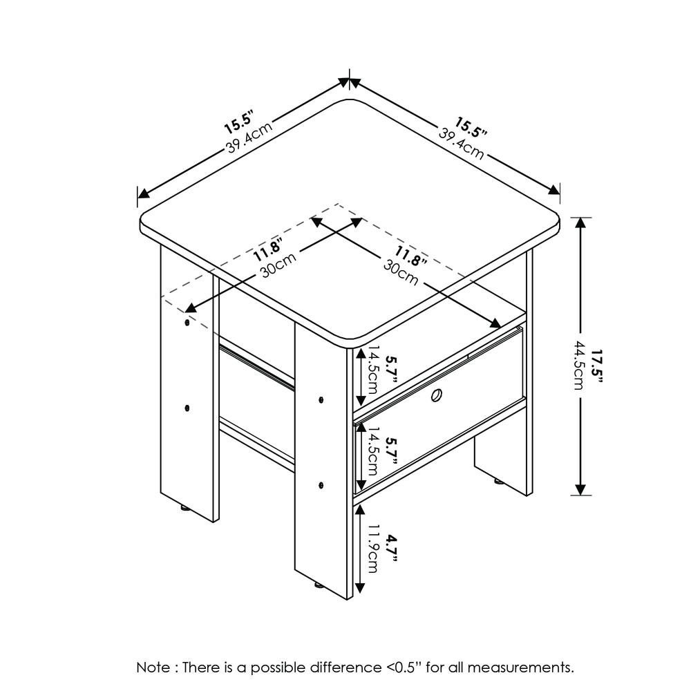 Furinno Andrey End Table Nightstand with Bin Drawer, Americano/Medium Brown, Set of 2