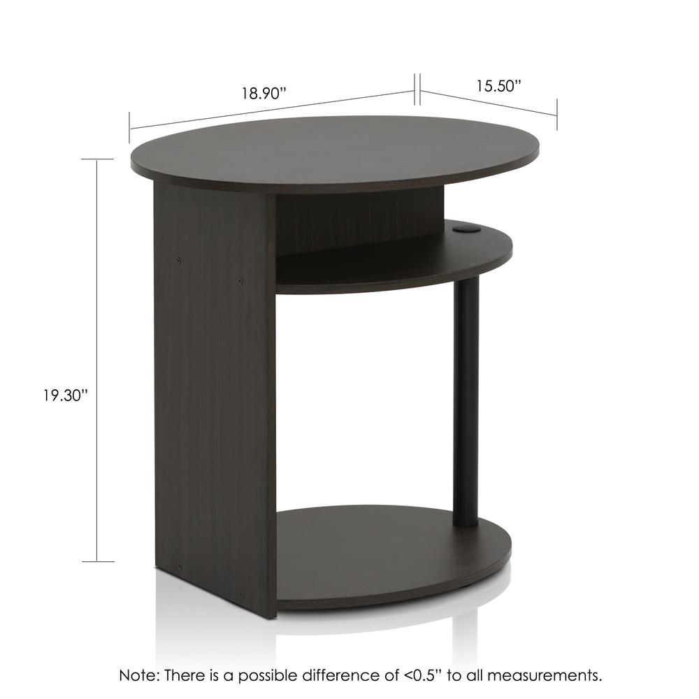 Furinno JAYA Simple Design Oval End Table Set of 2, Walnut, 2-15080WNBK