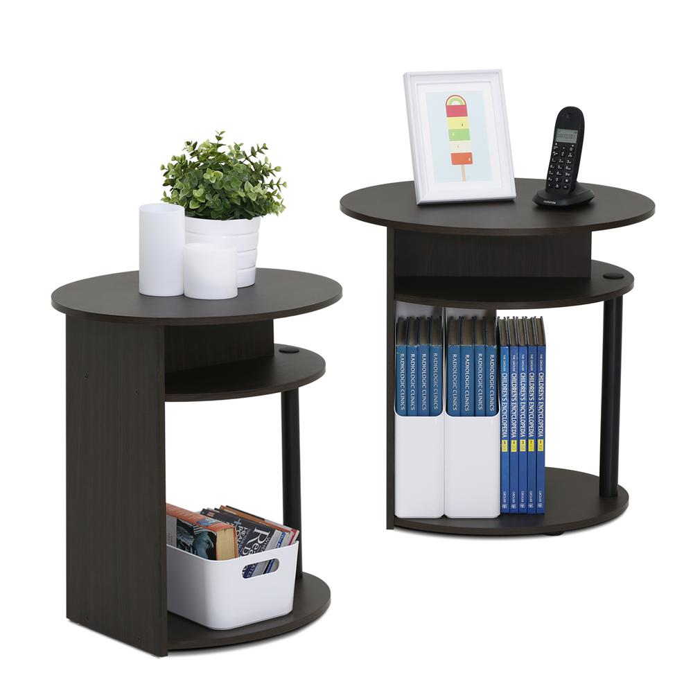 Furinno JAYA Simple Design Oval End Table Set of 2, Walnut, 2-15080WNBK