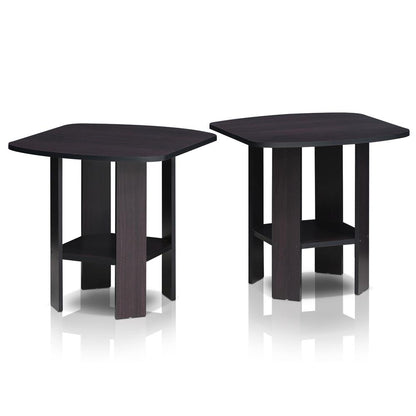 Furinno 2-11180DWN Simple Design End Table Set of Two, Dark Walnut