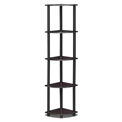 Furinno 99811DWN Turn-N-Tube 5 Tier Corner Display Rack Multipurpose Shelving Unit, Dark Walnut