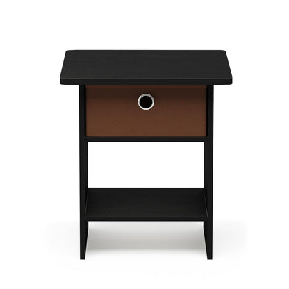 End Table/ Night Stand Storage Shelf with Bin Drawer, Americano/Medium Brown