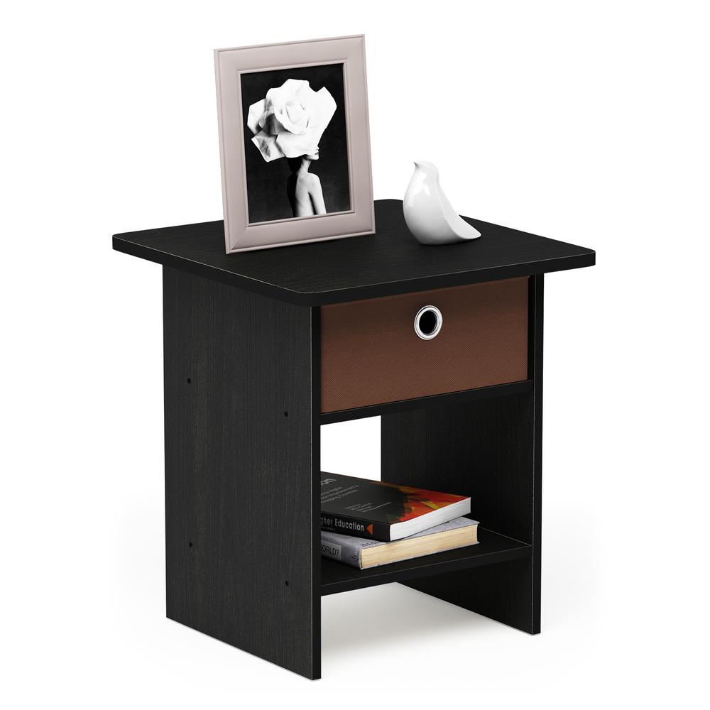 End Table/ Night Stand Storage Shelf with Bin Drawer, Americano/Medium Brown