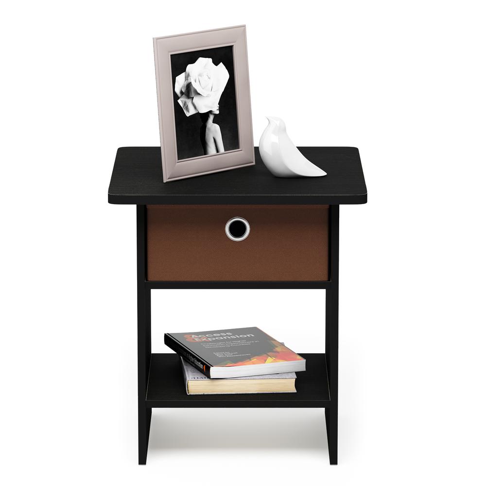 End Table/ Night Stand Storage Shelf with Bin Drawer, Americano/Medium Brown
