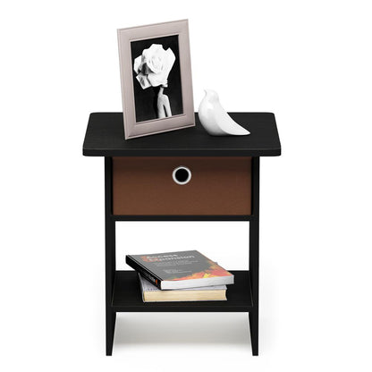 End Table/ Night Stand Storage Shelf with Bin Drawer, Americano/Medium Brown