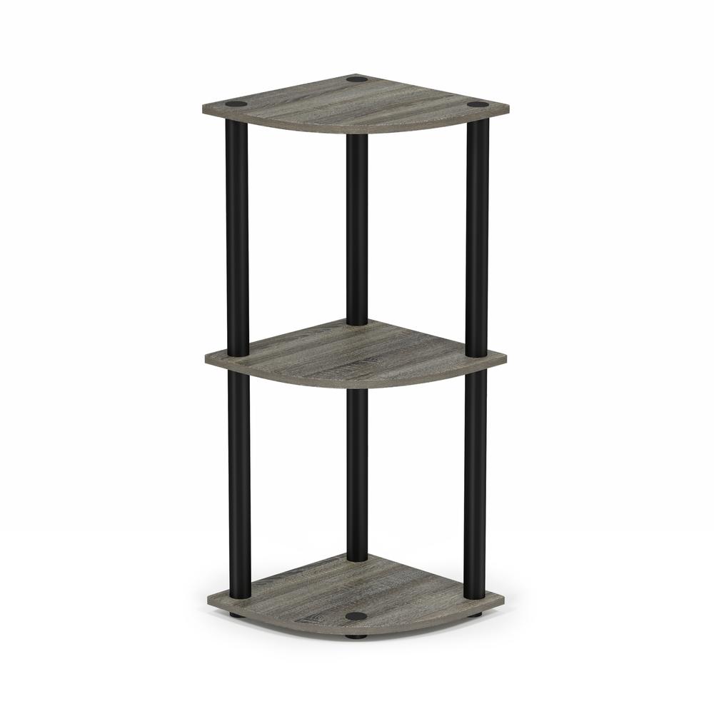Furinno Turn-N-Tube 3-Tier Corner Display Rack Multipurpose Shelving Unit, French Oak Grey/Black, 12077GYW/BK