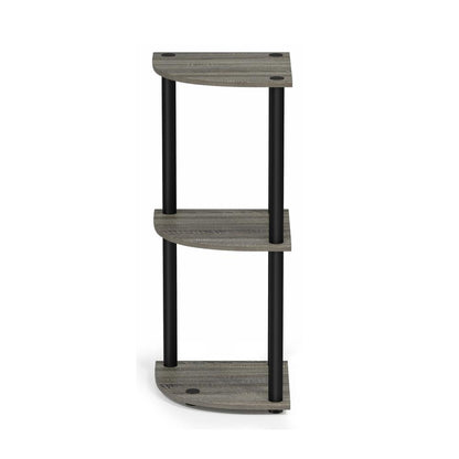 Furinno Turn-N-Tube 3-Tier Corner Display Rack Multipurpose Shelving Unit, French Oak Grey/Black, 12077GYW/BK