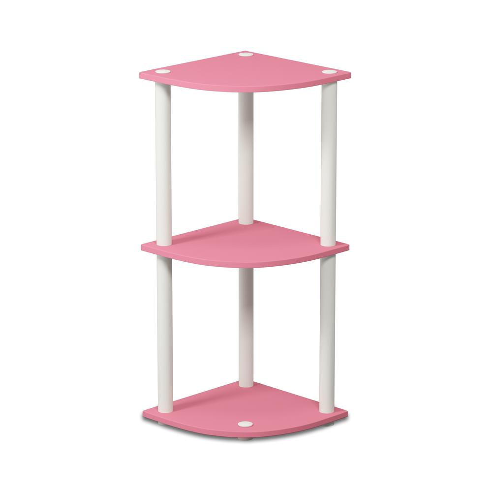 Furinno Turn-N-Tube 3-Tier Reversible Corner Display Rack Multipurpose Shelving Unit, Pink/White, 12077PI/WH