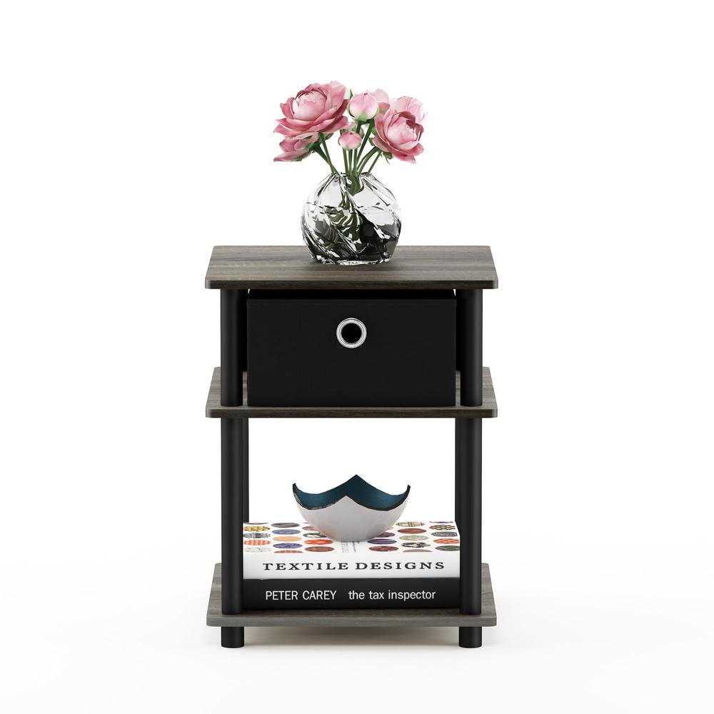 Turn-N-Tube 3-Tier End Table with Storage Bin, French Oak Grey/Black/Black, 18063GYW/BK/BK
