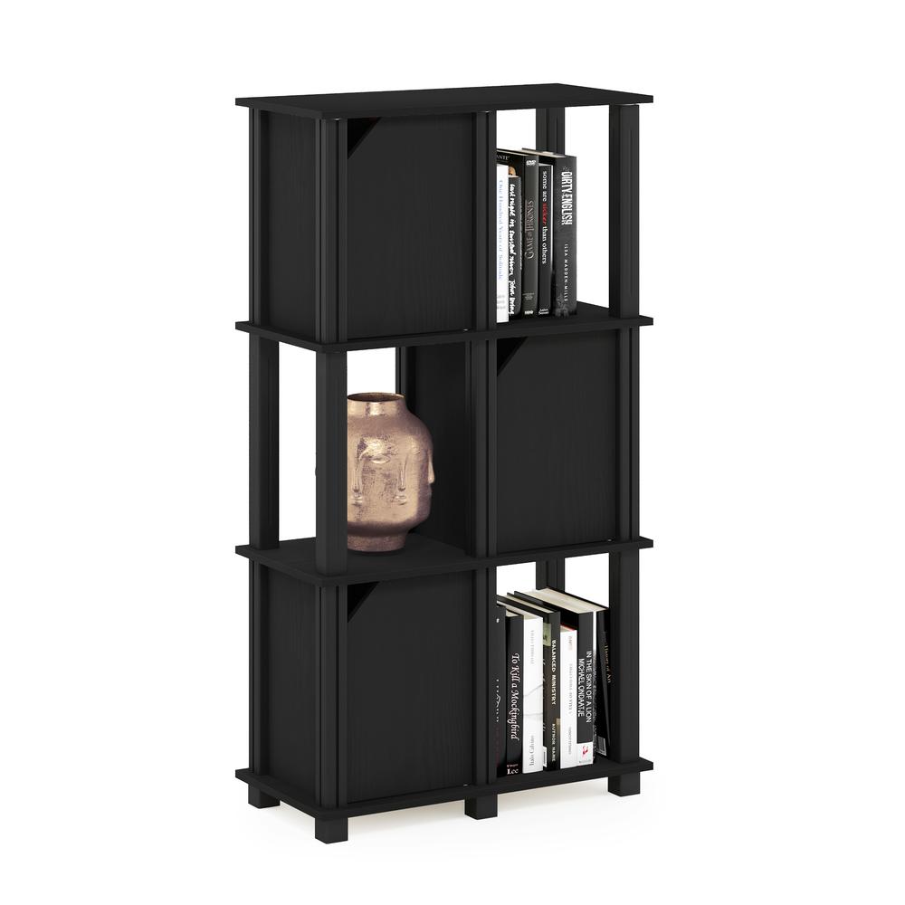 Furinno Brahms 4-Tier Storage Shelf with 3 Doors, Black Oak/Black