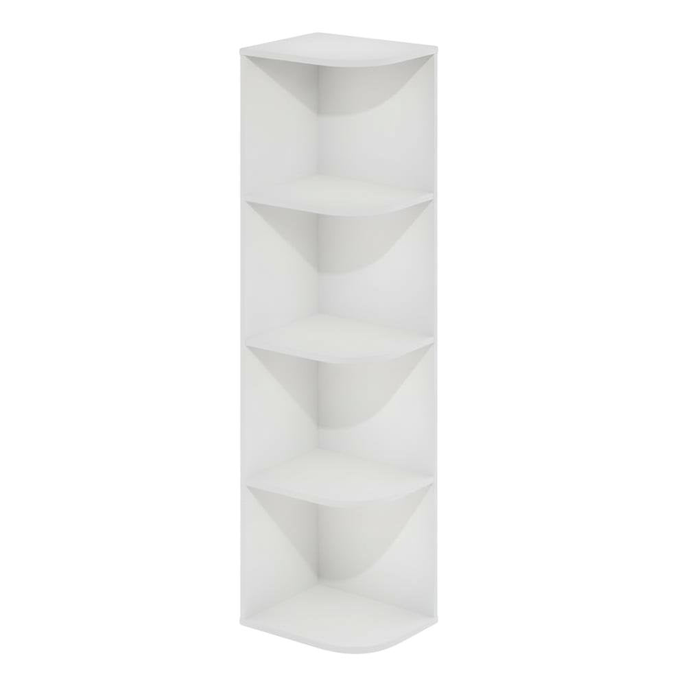 White 4-Tier Corner Open Shelf Bookcase with Durable Wood Construction