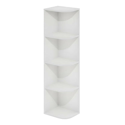 White 4-Tier Corner Open Shelf Bookcase with Durable Wood Construction