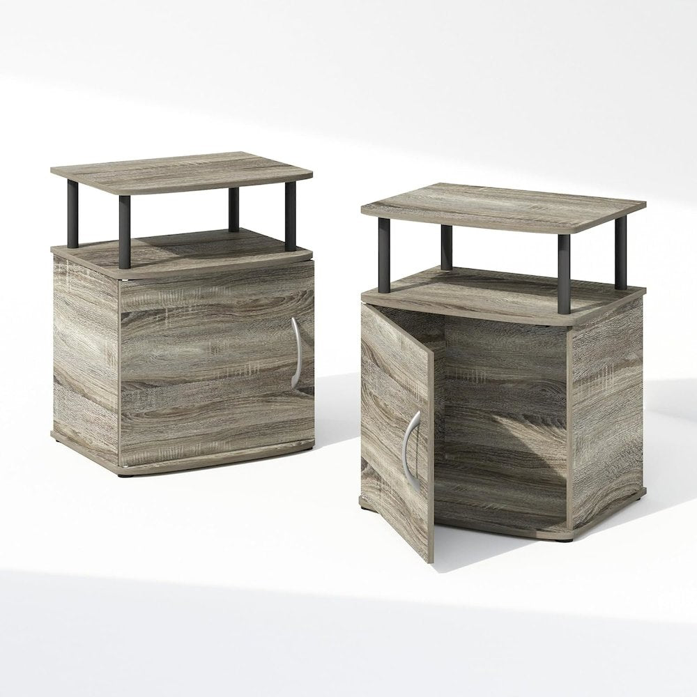 Brown Wooden Night Stand Set 2 with Open Shelf and Closed Storage Cabinet