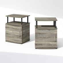 Brown Wooden Night Stand Set 2 with Open Shelf and Closed Storage Cabinet