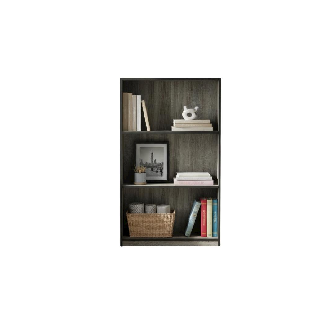 Grey 3-Tier Bookcase with Wood Shelves for Organized Storage