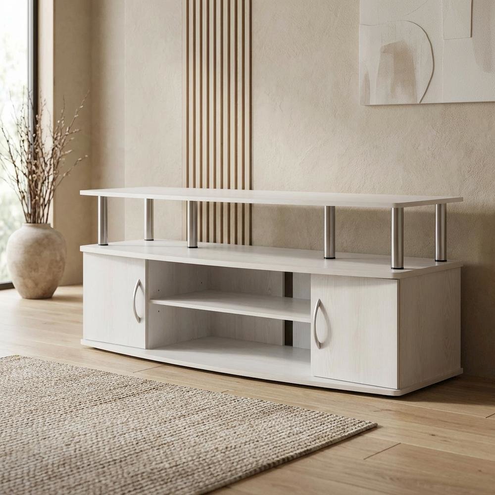 Stylish White Oak Entertainment Center for TVs Up to 55-In, Steel Tubes