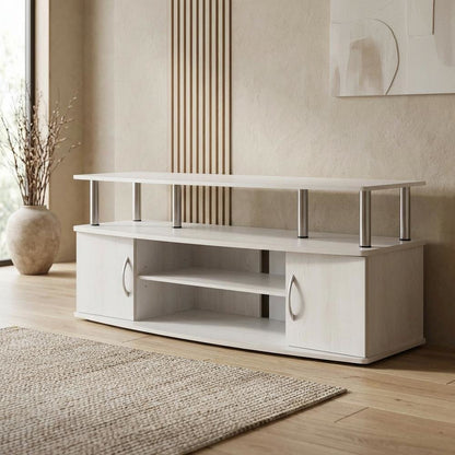 Stylish White Oak Entertainment Center for TVs Up to 55-In, Steel Tubes
