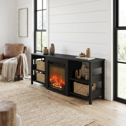 Americano Wood TV Stand with Fireplace and Open Storage