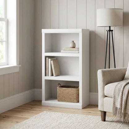 Wooden White Bookcase with Spacious Shelves for Living Room Storage