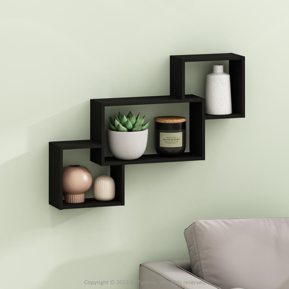 Furinno Rossi Interweave Wall Mount Floating Decorative Shelf, Set of 3, Espresso