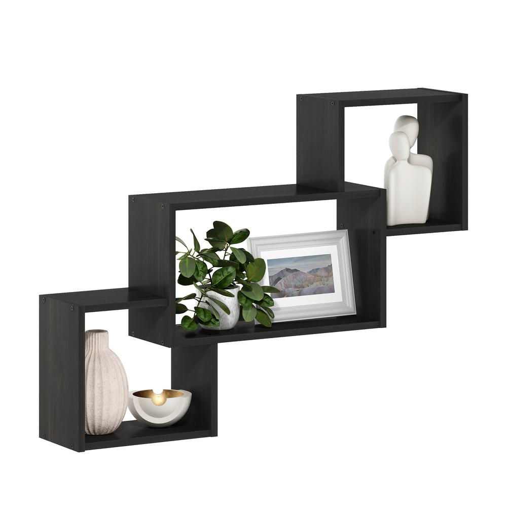 Furinno Rossi Interweave Wall Mount Floating Decorative Shelf, Set of 3, Espresso