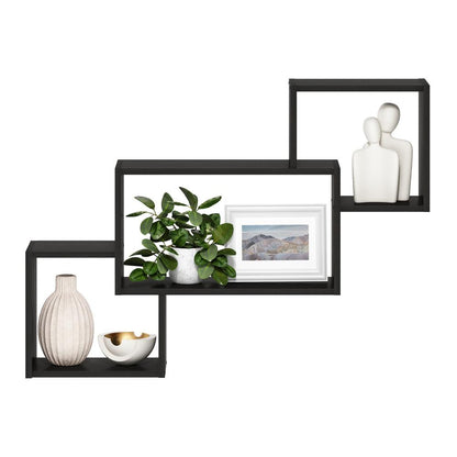 Furinno Rossi Interweave Wall Mount Floating Decorative Shelf, Set of 3, Espresso