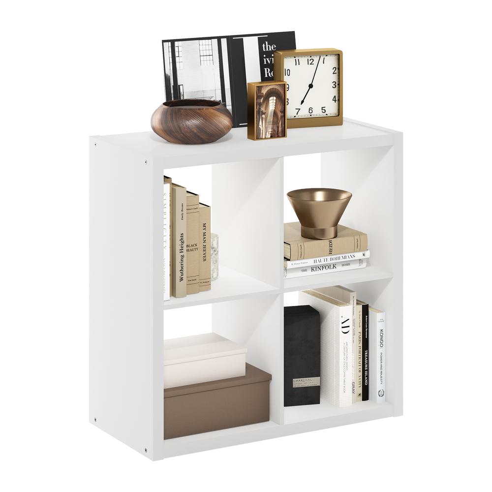 Furinno Cubicle Open Back Decorative Cube Storage Organizer, 4-Cube, White