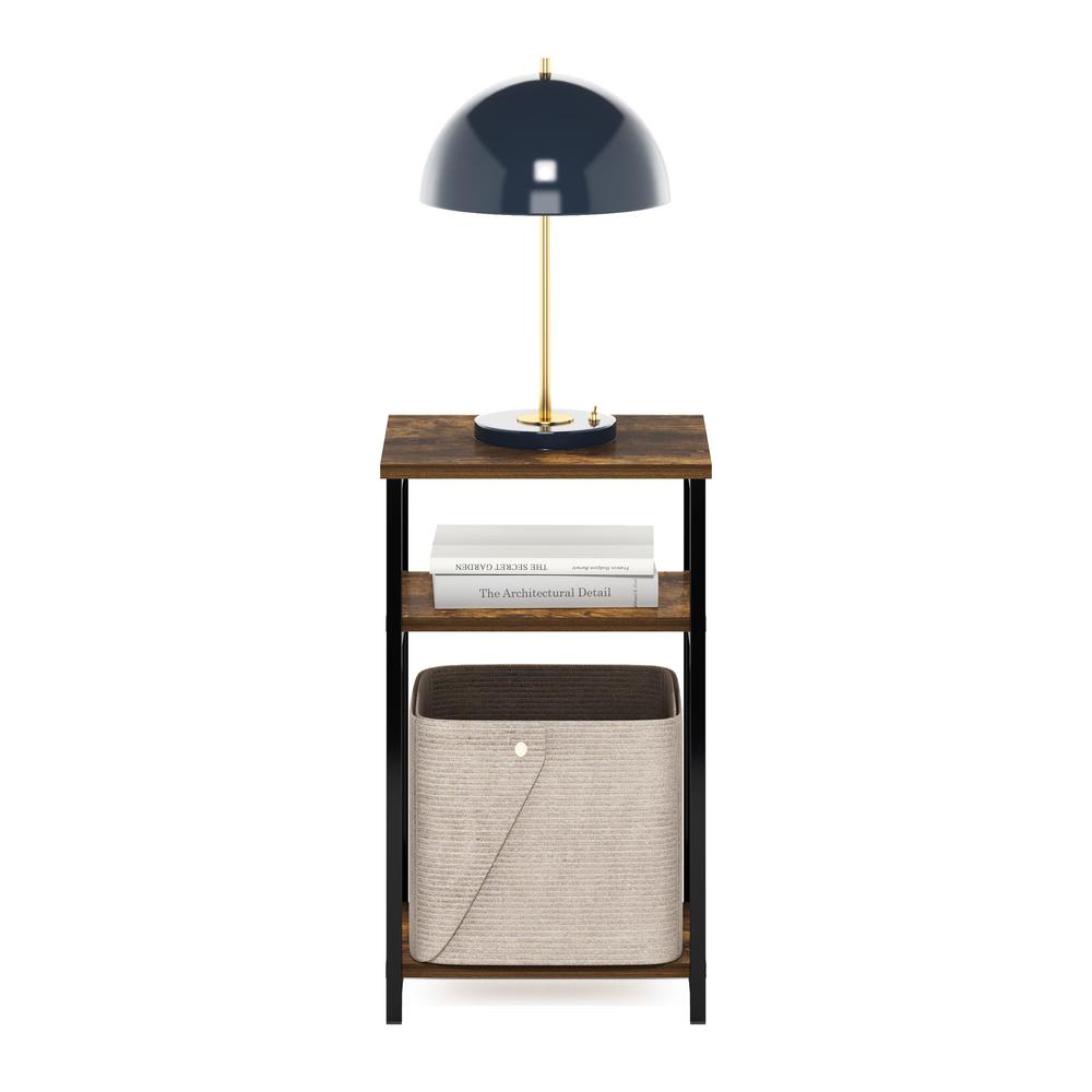 Furinno Just 3-Tier Industrial Metal Frame End Table with Storage Shelves, 1-Pack, Amber Pine