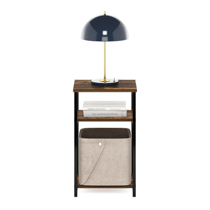 Furinno Just 3-Tier Industrial Metal Frame End Table with Storage Shelves, 1-Pack, Amber Pine