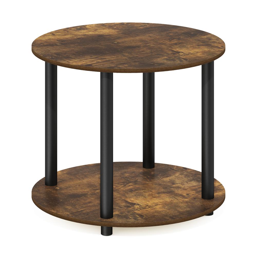 Amber Pine Round 2-Tier Coffee Table with Simple Design and Wooden Frame