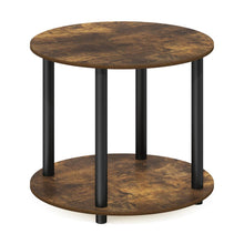 Amber Pine Round 2-Tier Coffee Table with Simple Design and Wooden Frame