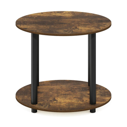 Amber Pine Round 2-Tier Coffee Table with Simple Design and Wooden Frame
