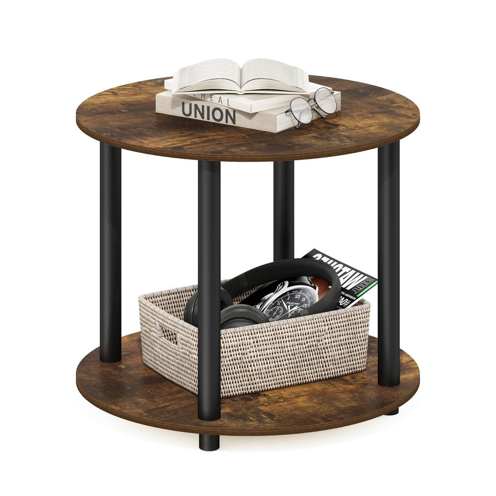 Amber Pine Round 2-Tier Coffee Table with Simple Design and Wooden Frame