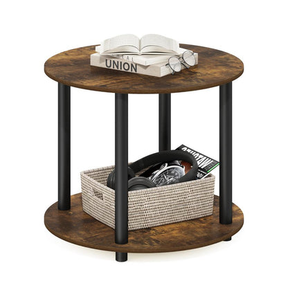 Amber Pine Round 2-Tier Coffee Table with Simple Design and Wooden Frame