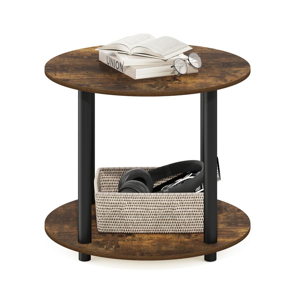 Amber Pine Round 2-Tier Coffee Table with Simple Design and Wooden Frame