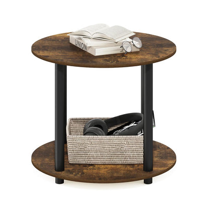 Amber Pine Round 2-Tier Coffee Table with Simple Design and Wooden Frame