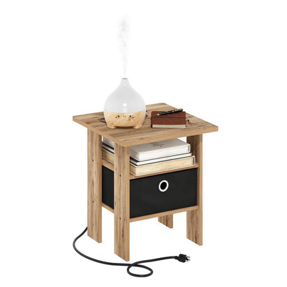 Andrey USB and Type-C Port Charging Station End Table, Flagstaff Oak/Black
