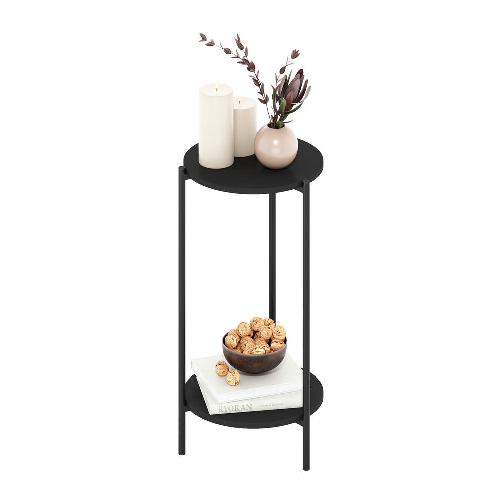Besi 2-Tier Modern Tall Round Side End Table with Sturdy Metal Legs, Americano