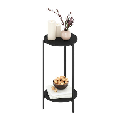 Besi 2-Tier Modern Tall Round Side End Table with Sturdy Metal Legs, Americano