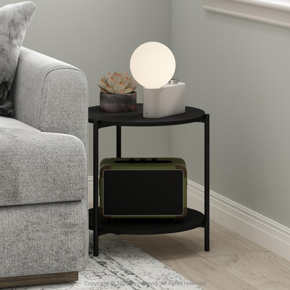 Besi 2-Tier Modern Round Side End Table with Sturdy Metal Legs, Americano