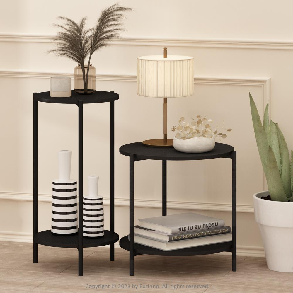 Besi 2-Tier Modern Round Side End Table with Sturdy Metal Legs, Americano