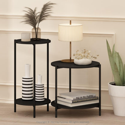 Besi 2-Tier Modern Round Side End Table with Sturdy Metal Legs, Americano