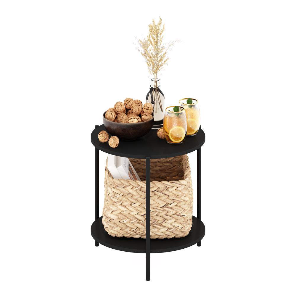 Besi 2-Tier Modern Round Side End Table with Sturdy Metal Legs, Americano