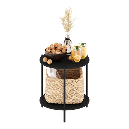 Besi 2-Tier Modern Round Side End Table with Sturdy Metal Legs, Americano