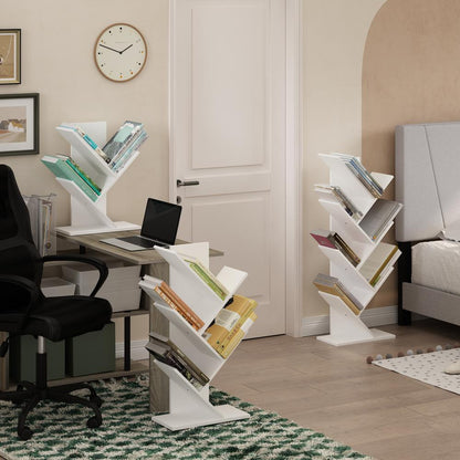 Tree Bookshelf 7-Tier Floor Standing Tree Bookcase, White