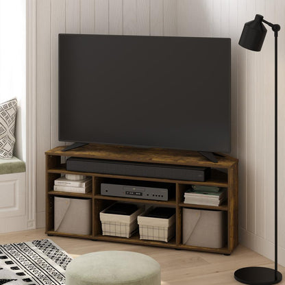 Jensen Corner TV Stand TV up to 55 Inches, Amber Pine