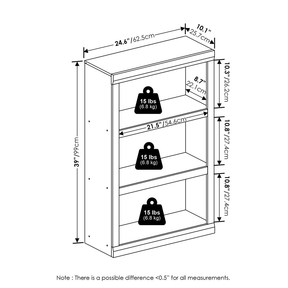 Rail 3-Tier Open Shelf Bookcase, Blackwood