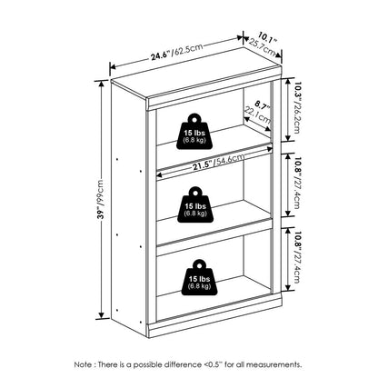 Rail 3-Tier Open Shelf Bookcase, Blackwood